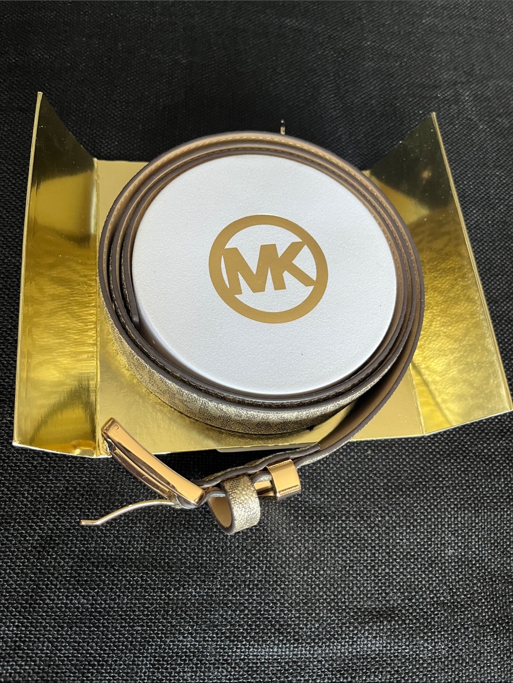 Michael Kors Women’s Metallic Gold Leather Belt with Gold Buckle